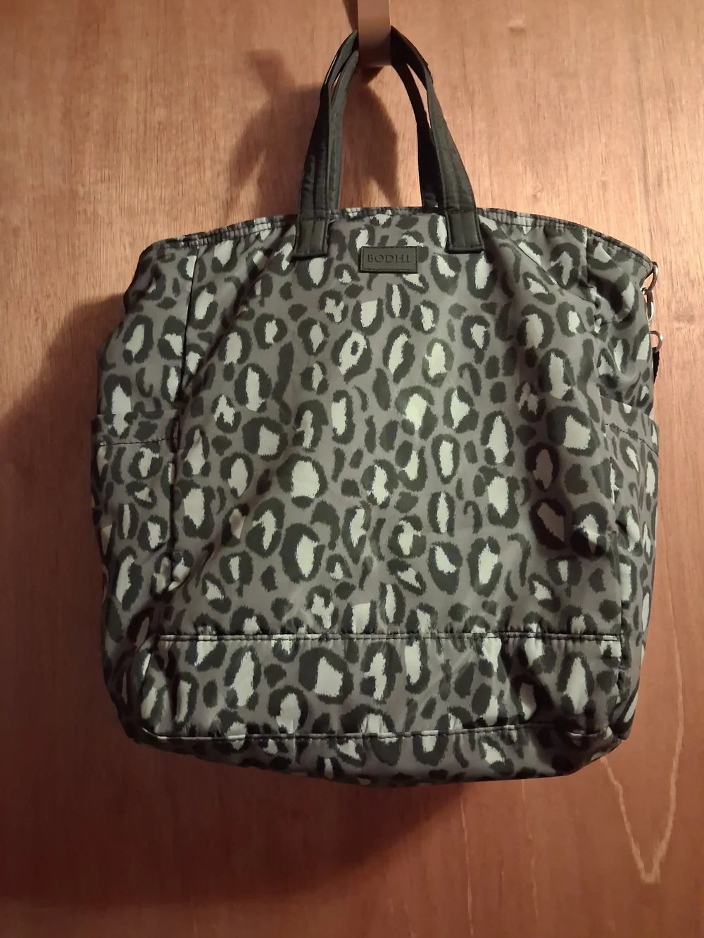 BODHI Grey And Black Leopard-Print Baby Tote